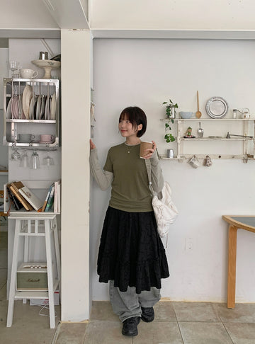 Enniki Flower Banding Frill Midi Skirt